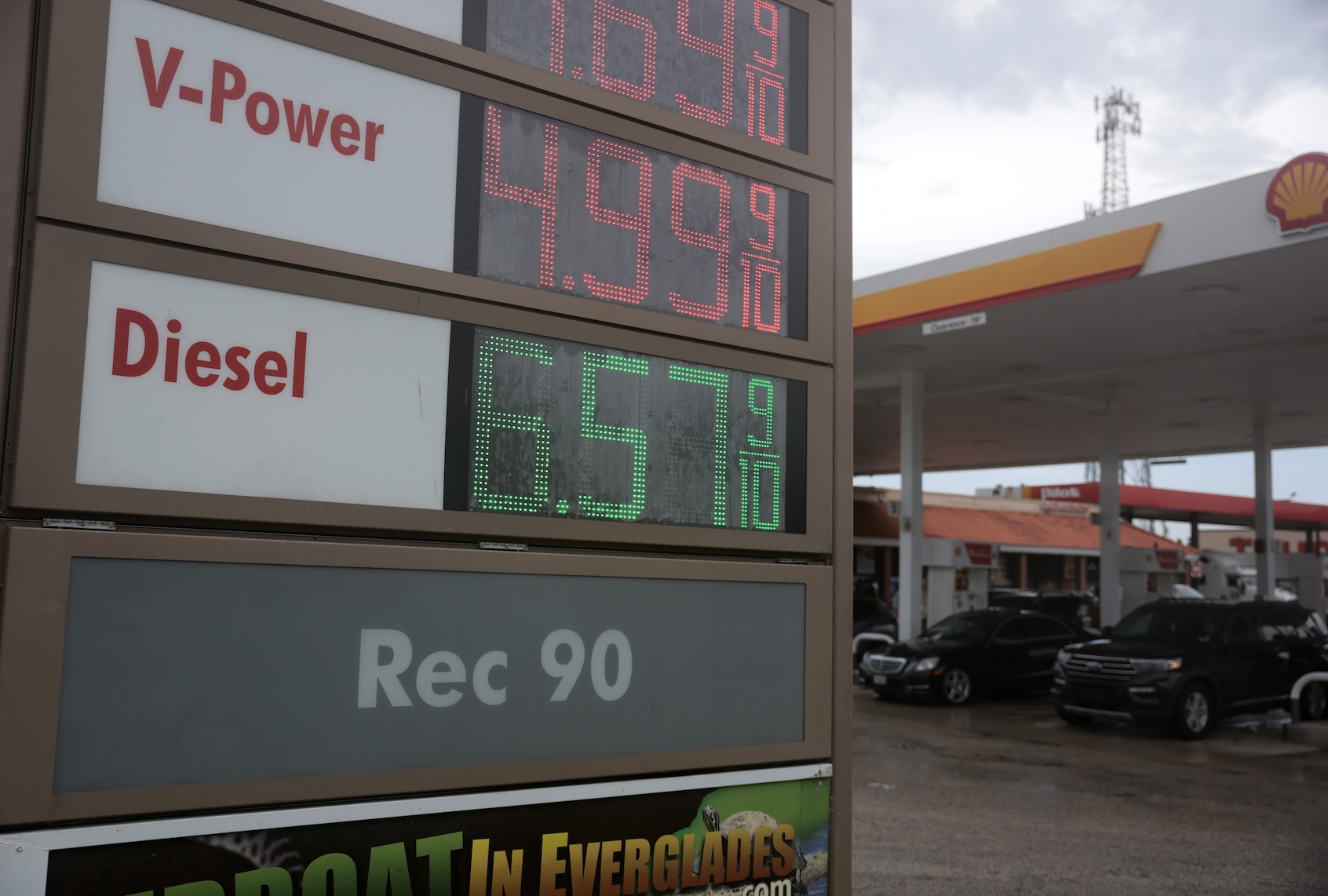 The price of diesel fuel is displayed at a gas station on September 11, 2026 in Miami, Florida. Diesel fuel prices in the U.S. topped $6 a gallon for the first time ever. (Photo by Joe Raedle/Getty Images)